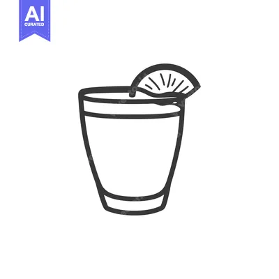 Aset desain premium: A simple sketch showing a glass with drink and fruit slice