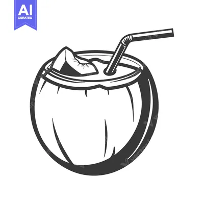 Aset desain premium: An illustration of a coconut drink with a straw in it