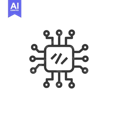 Aset desain premium: Minimalist Line Art: Microchip Icon on White Background, Technology Sy