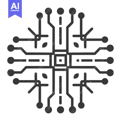 Aset premium populer: A simplified and symmetrical illustration of a central computer chip