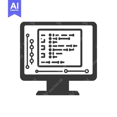 Aset desain premium: A monochrome computer monitor displaying lines of code and circuits