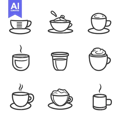 Popular premium asset: A Collection Of Coffee Beverages In Minimalist Monochrome Styles