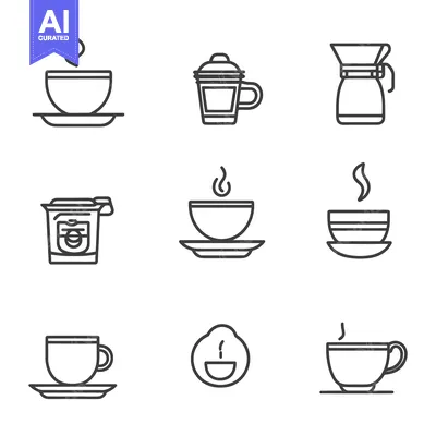 Aset desain premium: Simple vector icons depicting various types of hot beverages