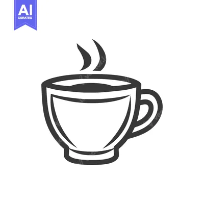 Aset desain premium: A simple line drawing depicts a steaming coffee cup illustration