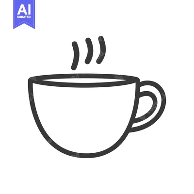 Aset desain premium: A simple line drawing representing a steaming coffee cup
