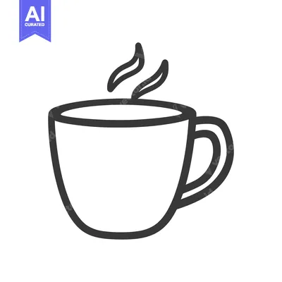 Aset premium populer: A simple black and white illustration of a hot beverage cup