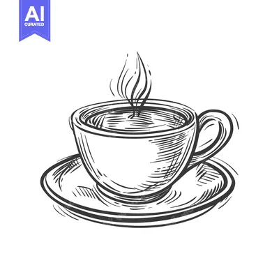 A Detailed Hand Drawn Illustration Of A Steaming Teacup And Saucer