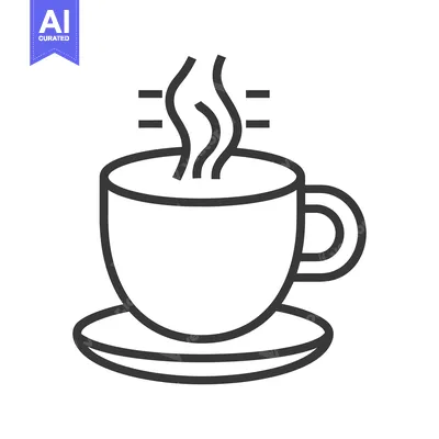 Aset desain premium: A simple black and white illustration of a hot drink cup