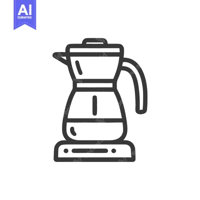 Aset premium populer: Minimalist Coffee Maker Icon: Clean Line Art on White Background