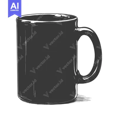 Aset premium populer: A black colored ceramic coffee mug with a handle is presented