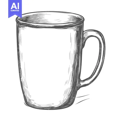 Aset premium populer: A detailed pen sketch depicting a ceramic mug with a handle