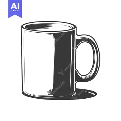 Aset premium populer: A simple grayscale illustration depicting a ceramic drinking mug