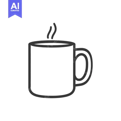 Popular premium asset: Simple line drawing depicts a steaming coffee or tea mug