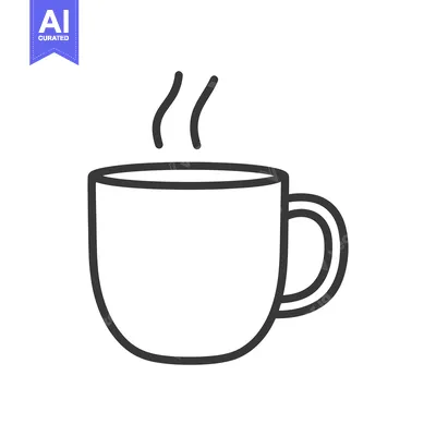 Aset premium populer: A simple line drawing of a steaming ceramic mug