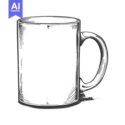 A simple illustration depicting a tall cylindrical ceramic coffee mug