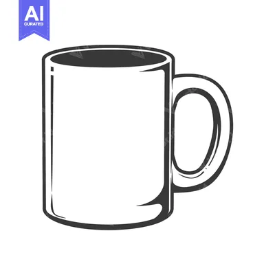Aset premium populer: An isolated grayscale illustration of a ceramic mug with a handle