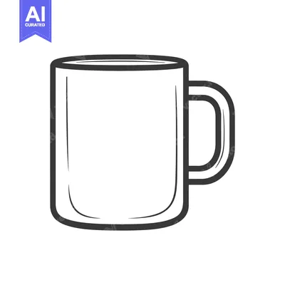 Aset premium populer: A simple black and white line drawing of a ceramic mug