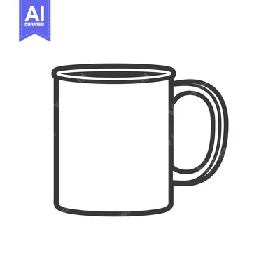 Aset premium populer: A simple black and white line drawing of a coffee mug