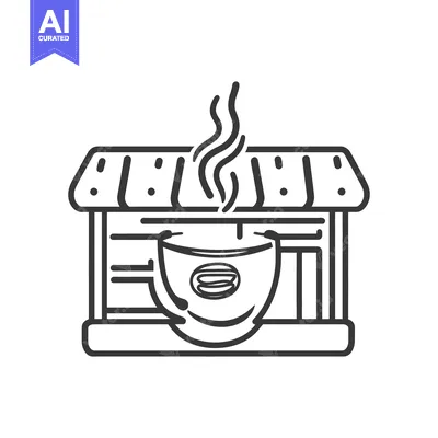 Aset desain premium: A steaming cup of coffee displayed at a small shop front