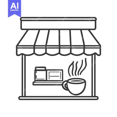 Premium design asset: Simple line art depiction of a small coffee shop front
