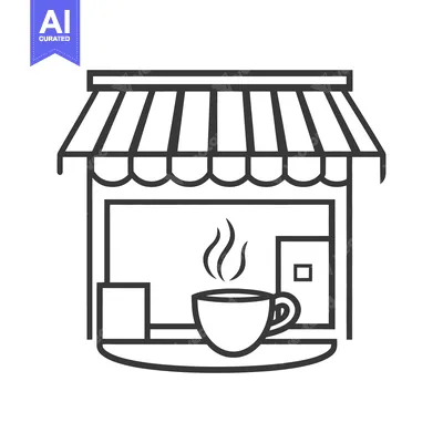 Aset premium populer: Simple drawing of a coffee shop front with steaming coffee