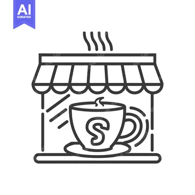 Aset premium populer: A steaming cup of coffee sitting under a cafe awning