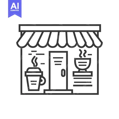 Aset desain premium: A small coffee shop exterior with awning and door depicted
