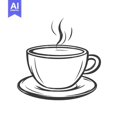 Premium design asset: A monochrome image of a steaming teacup on a saucer