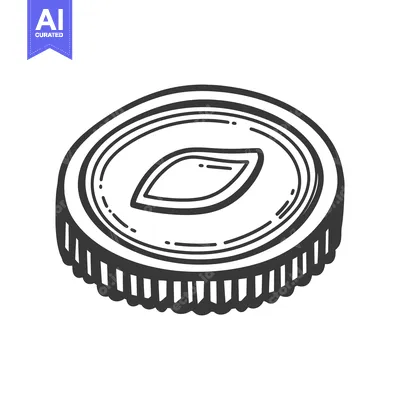 Premium design asset: A monochrome coin illustration featuring a central leaf symbol design