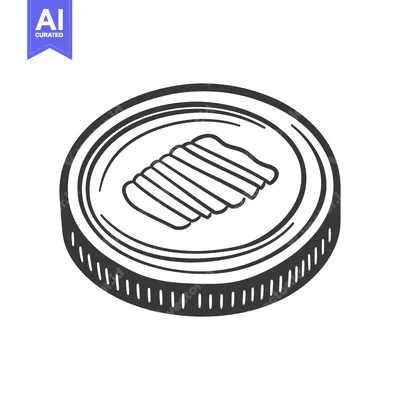 Aset premium populer: A detailed line drawing depicting a coin with textured garnish