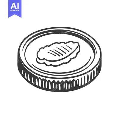 Aset desain premium: Detailed monochrome drawing of a coin with a center design