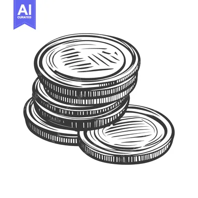 Premium design asset: A stack of coins depicted in a hand drawn monochromatic illustration