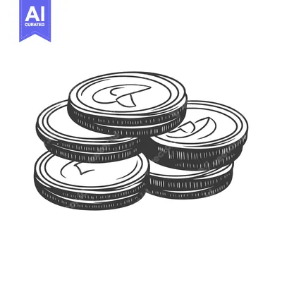 Aset desain premium: A monochrome stack of round coins against a white background