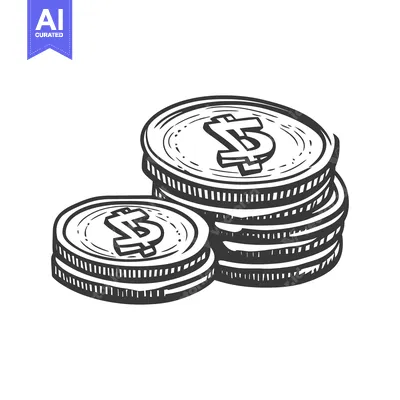 Aset premium populer: Several stacks of coins depicting a cryptocurrency symbol are shown