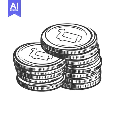 Aset premium populer: Two Stacks of Coins Depicted in a Simple Black and White Style
