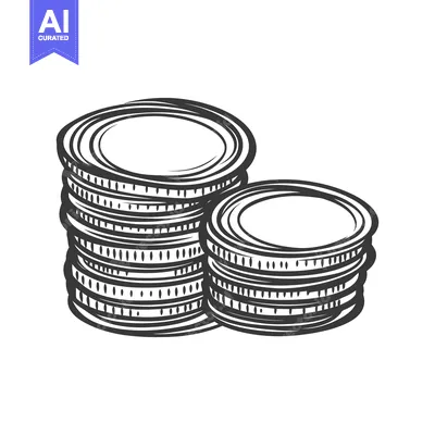 Aset premium populer: Two stacks of coins drawn in simple black and white