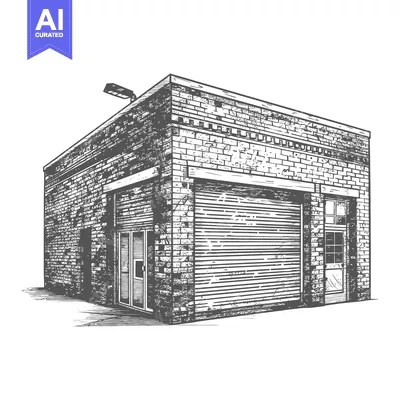 Aset premium populer: Brick Building with Garage Door and Small Window