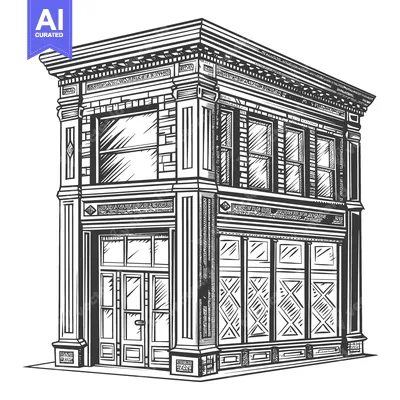 Aset desain premium: Elegant Two Story Commercial Building Architectural Drawing