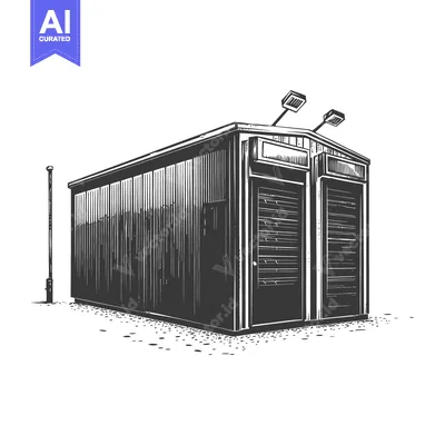 Aset premium populer: A Small Metal Building With Two Doors And Lights