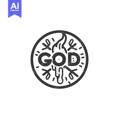 Aset premium populer: Black and white circular illustration features the word god with symbo