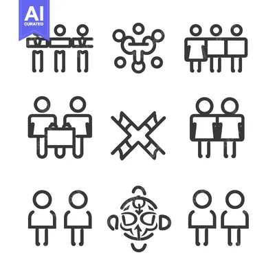 Aset desain premium: Simple line art illustration of various icons representing connections