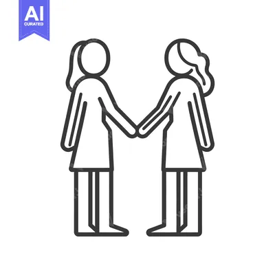 Aset desain premium: Two people holding hands in a simple line illustration