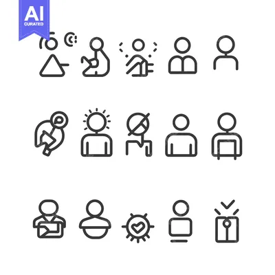 Simple black line icons depicting various human related activities
