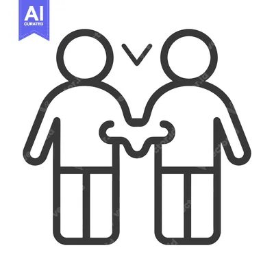 Premium design asset: Two figures are connecting above a symbolic design representing agreem