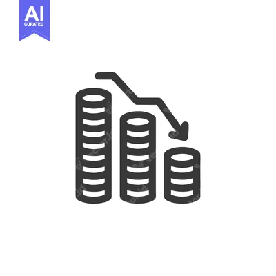 Popular premium asset: Declining Coin Stacks with Arrow: Financial Loss Icon in Black and Whi
