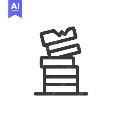 Aset desain premium: Stacked Books Icon: Minimalist Design with Overlapping and Broken Book