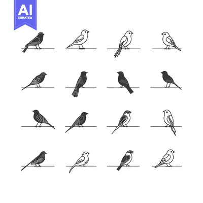 Premium design asset: Collection of 12 Bird Silhouettes Perched on a Wire