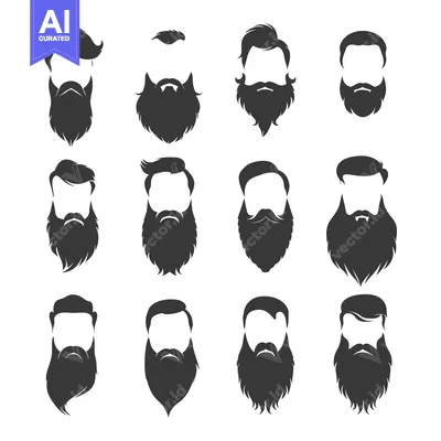 Aset premium populer: Collection of 12 Different Beard and Hair Styles in Silhouette