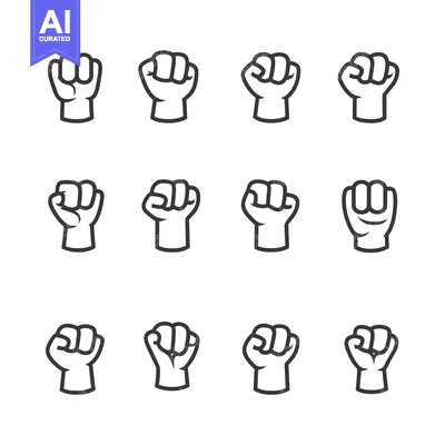 Aset desain premium: Collection of 12 Different Fist Hand Gestures in Black Outline
