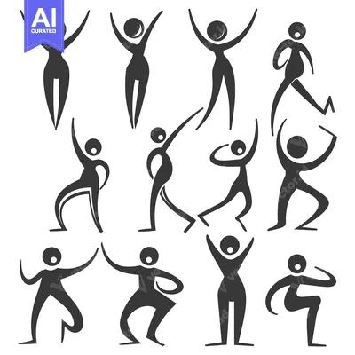Aset premium populer: Collection of 12 Diverse Stick Figure Silhouettes in Various Poses